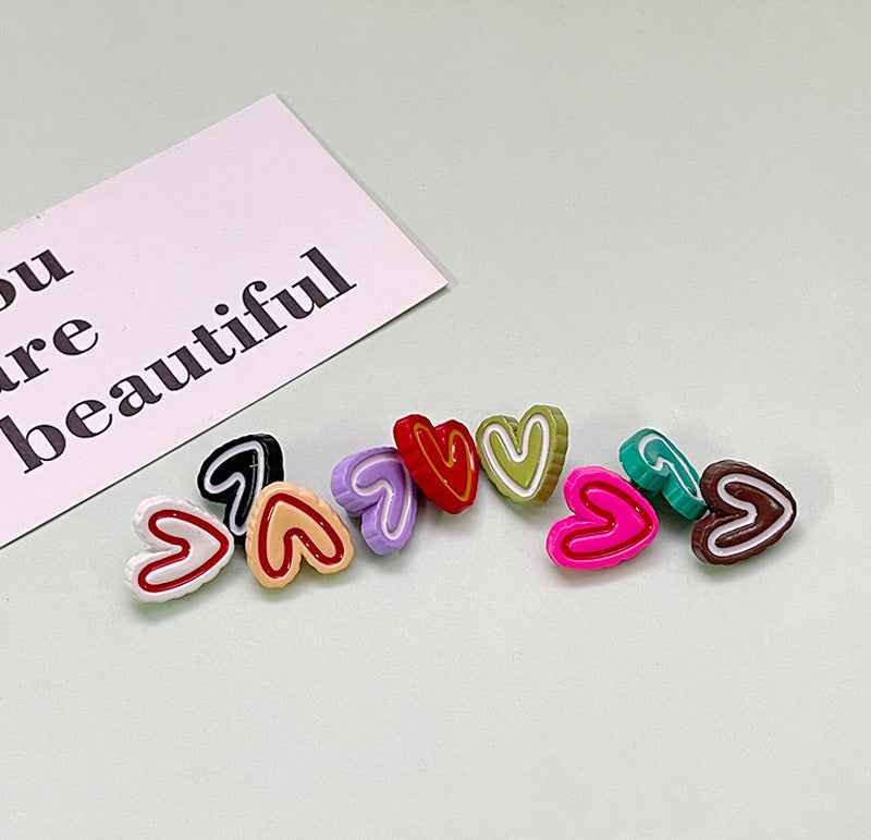 Cartoon double heart plastic buttons, colorful mix set of kids’ garment buttons.