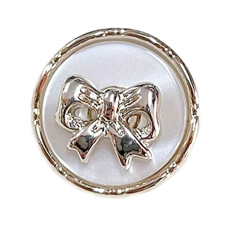 Round bow plastic buttons, shiny silver-tone finish, 15–30mm