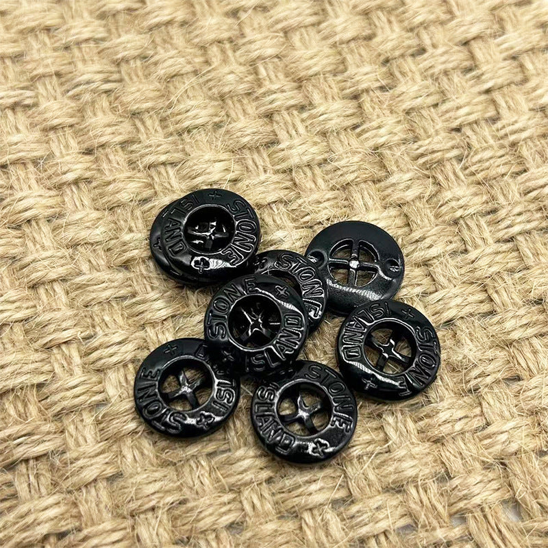 Black 14/20mm four-hole decorative buttons with Stone Island logo, multiple pieces
