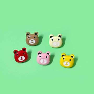 Cartoon bear head plastic shank buttons, 5 colors set for kids sweaters