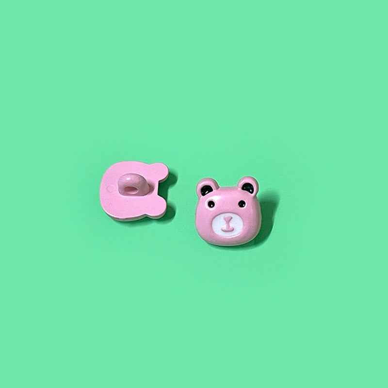 Pink bear head plastic shank button with loop for kids sweaters