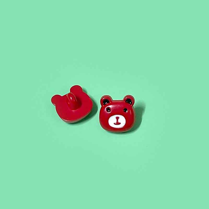 Red bear head plastic shank buttons for kids sweaters