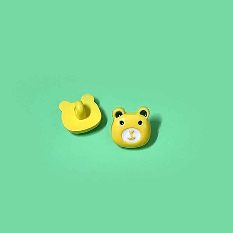 Yellow bear head plastic shank buttons with loop for kids sweaters