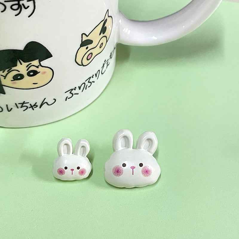 White cartoon bunny plastic buttons with pink cheek spots and 2-hole fastening back