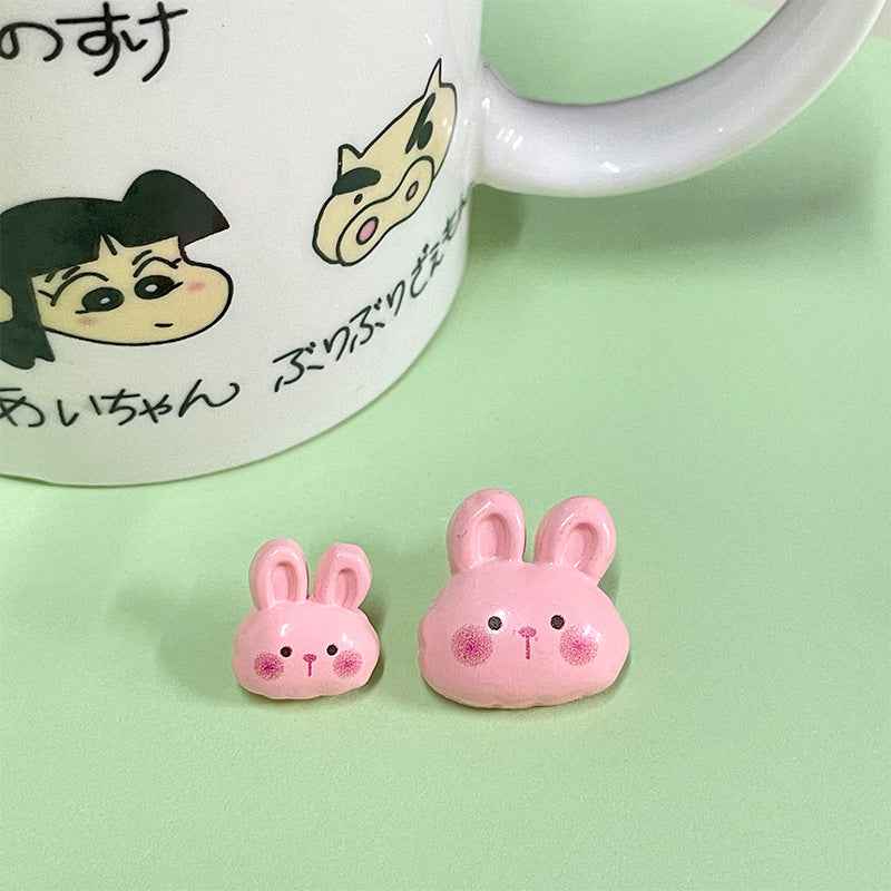 Pink cartoon bunny plastic buttons set with two ears and 2-hole fastening back