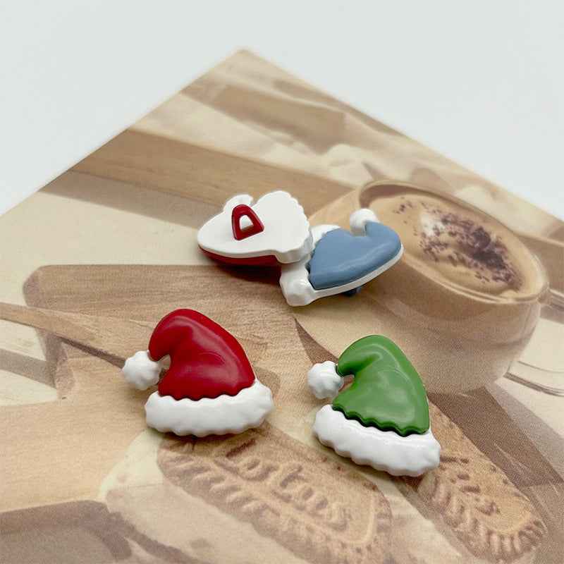 Christmas hat plastic buttons in red, blue, green with white fur trim