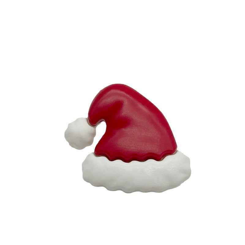 Red Christmas hat plastic button with white fur trim