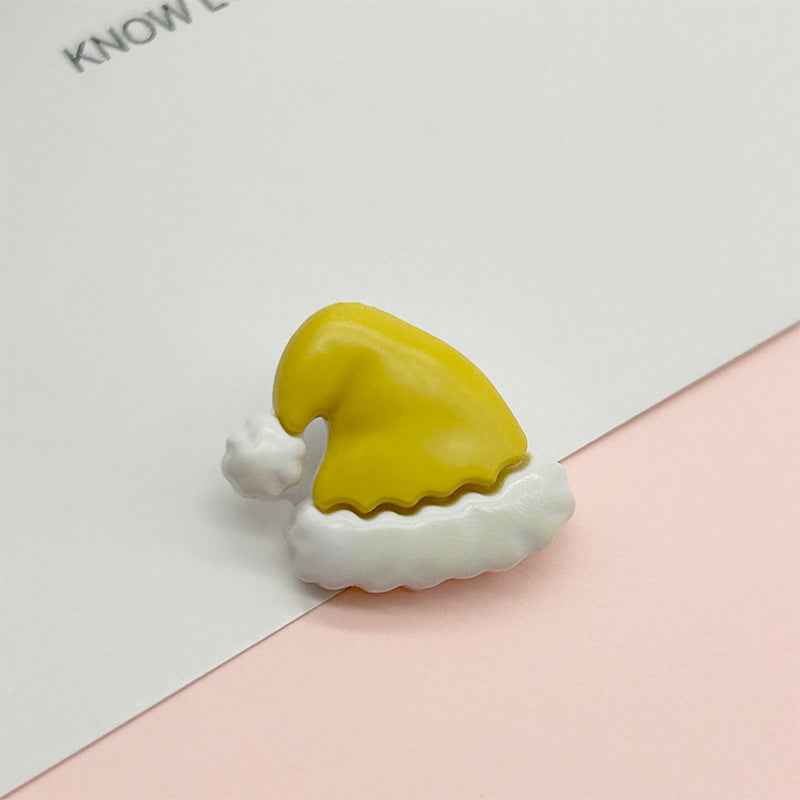 Yellow Christmas hat plastic button with white fur trim