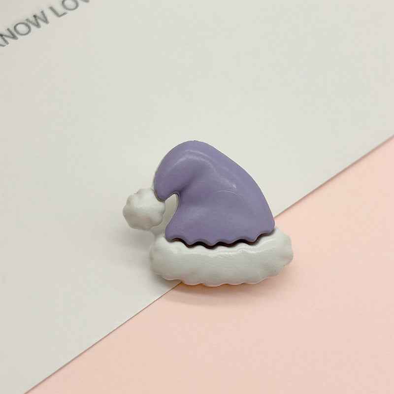 Purple Christmas hat plastic button with white fur trim