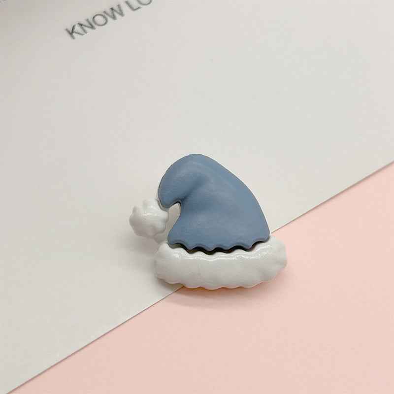 Light blue Christmas hat plastic button with white fur trim