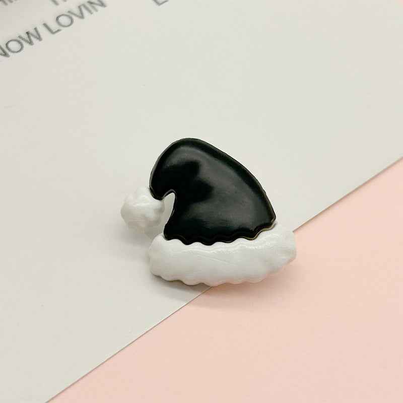 Black Christmas hat plastic button with white fur trim