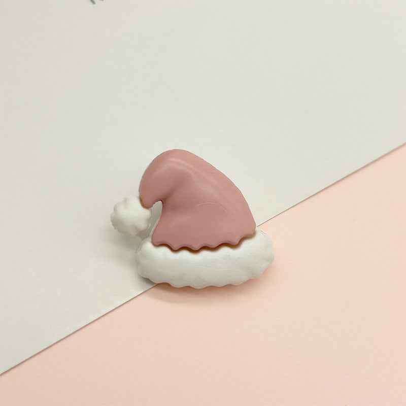 Light pink Christmas hat plastic button with white fur trim