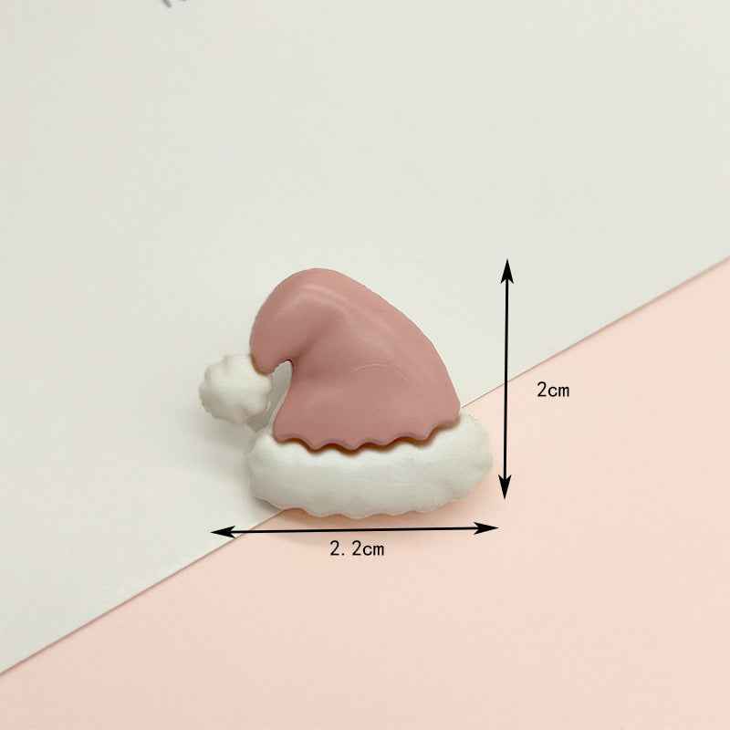 Pink Christmas hat plastic button with white fur trim, 2.2 cm size