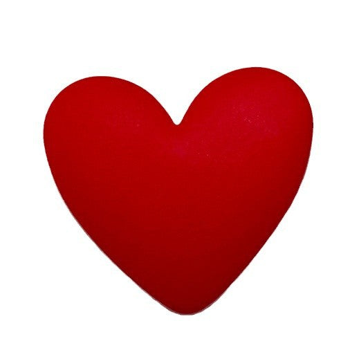 Red heart-shaped plastic button with shank, large 37mm size.