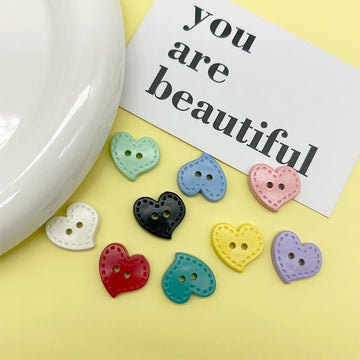 Pastel plastic heart buttons with dotted trim, 2 holes, assorted colors