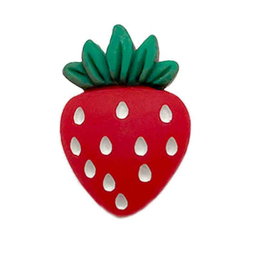 22mm red strawberry plastic buttons, white dot pattern, green leafy top