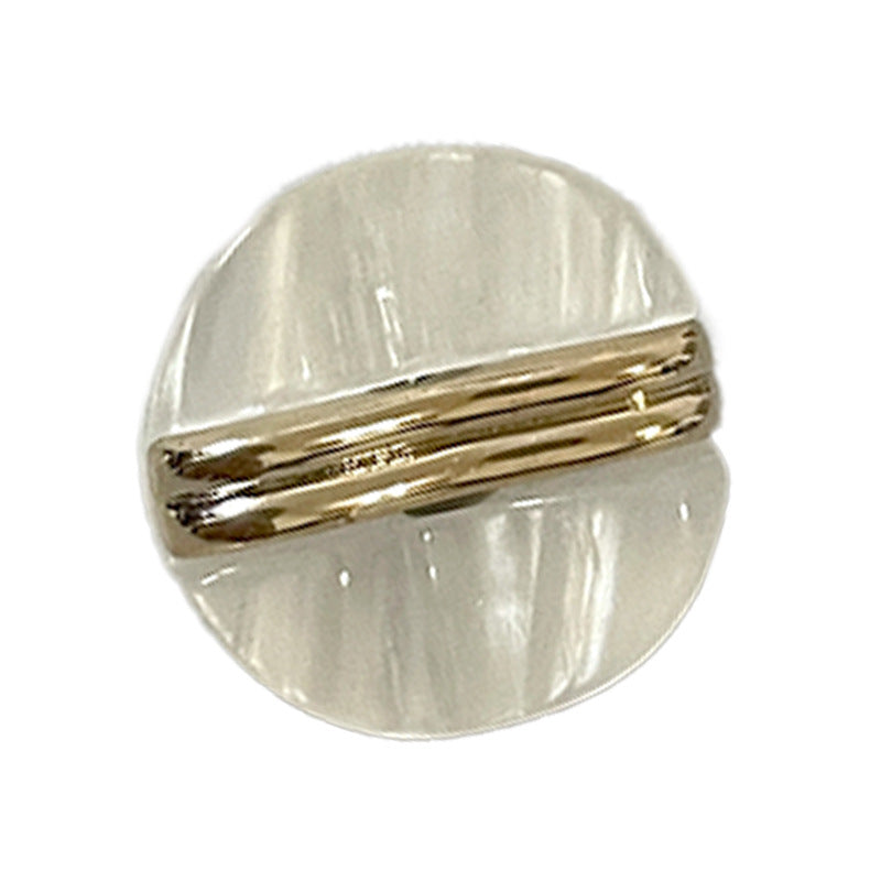 18mm round double-bar resin shank button, pearlized light cream, front view