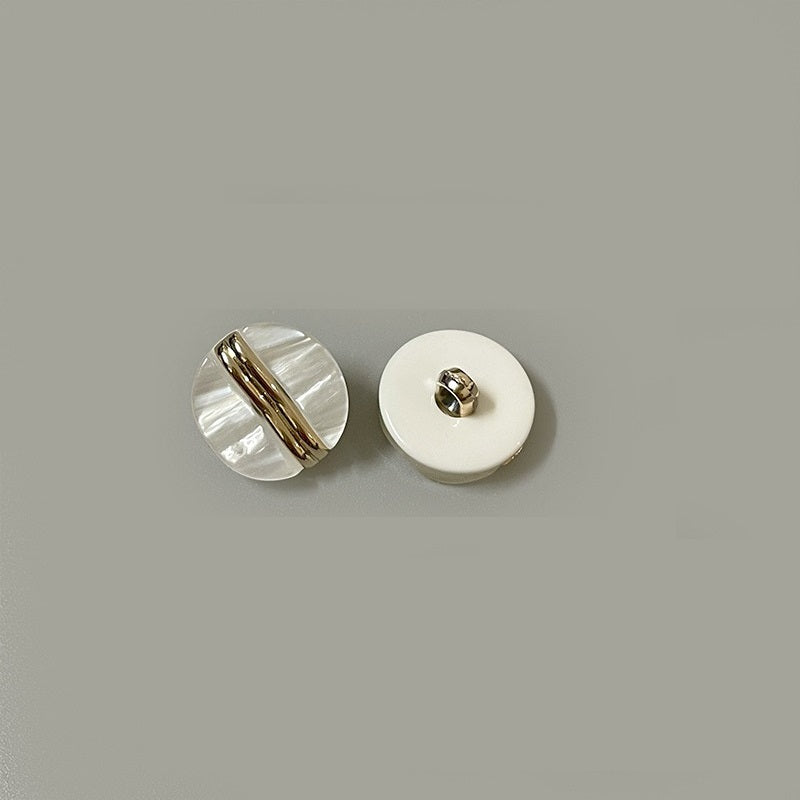 18mm round double-bar resin shank button, pearlized light cream, back view