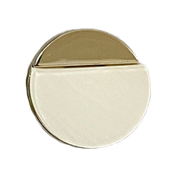Runder Nähknopf aus Resin, zweifarbig Gold und Weiß, mit Metallrand