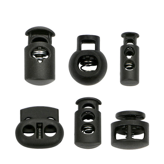 540Pcs Plastic Cord Locks For Drawstrings Double Hole Spring Stopper Fastener Slider Toggles End Black