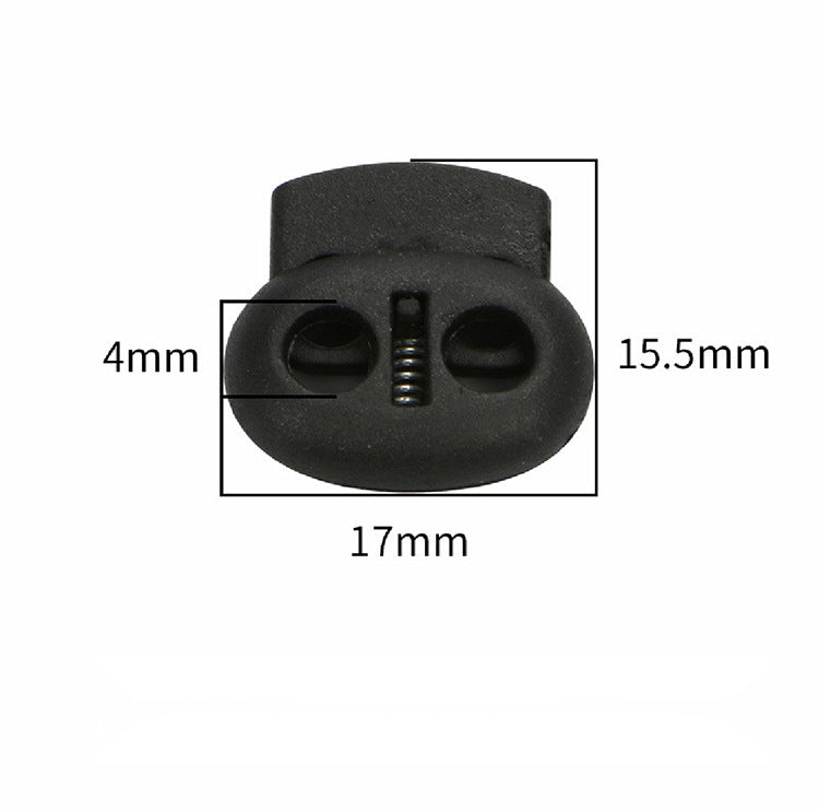 Schwarzer Kordelstopper, Maße ca. 17×15,5 mm (BxH) mit Federclip