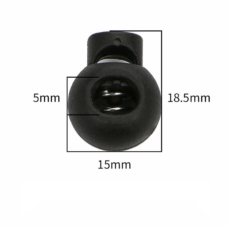 Schwarzer Kordelstopper, Maße ca. 15×18,5 mm (BxH) mit Federclip