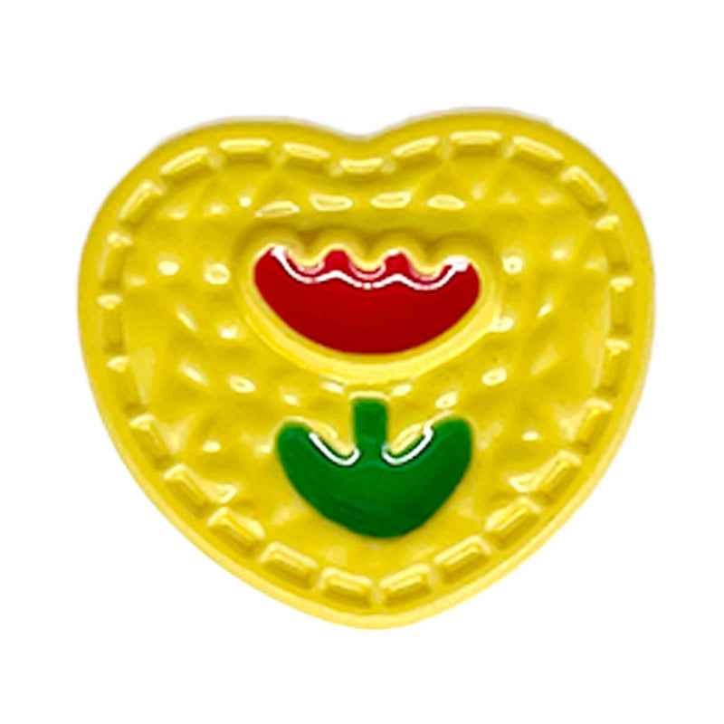 Botón corazón amarillo de plástico con dibujo de paraguas y marco en relieve