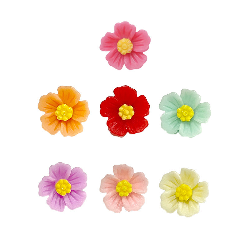 14-mm Kunststoff-Blumenknöpfe: pink, orange, rot, türkis, mit Schaft