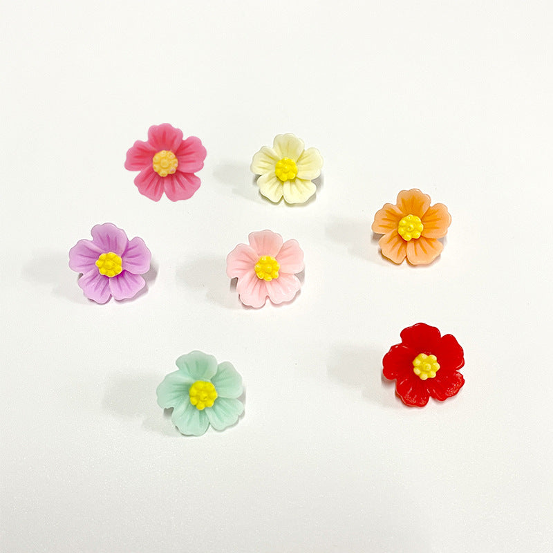 14-mm Kunststoff-Blumenknöpfe: mehrere Pastellfarben mit gelber Mitte, mit Schaft