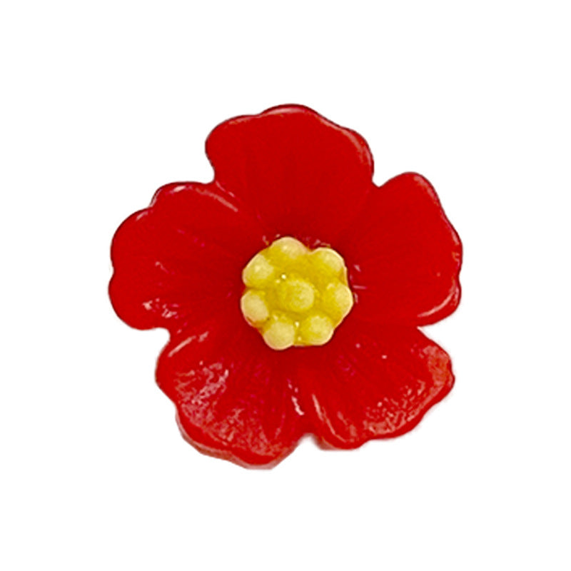 Rotfarbener 14-mm Blumenknopf aus Kunststoff mit gelbem Kern und Schaft