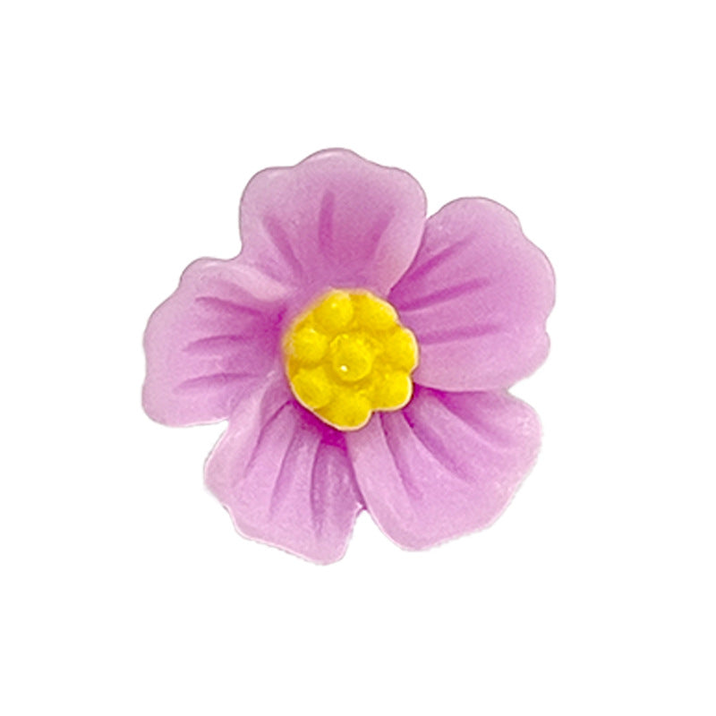 Lila 14-mm Blumenknopf aus Kunststoff mit gelbem Kern und Schaft