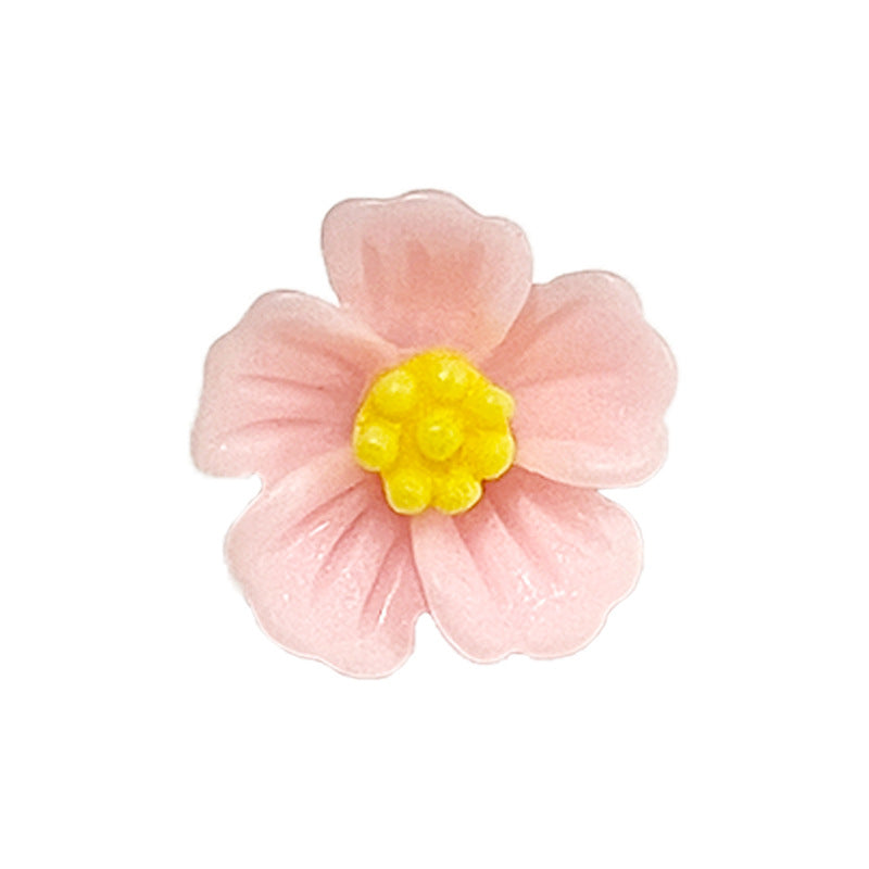 Rosafarbener 14-mm Blumenknopf aus Kunststoff mit gelbem Kern und Schaft