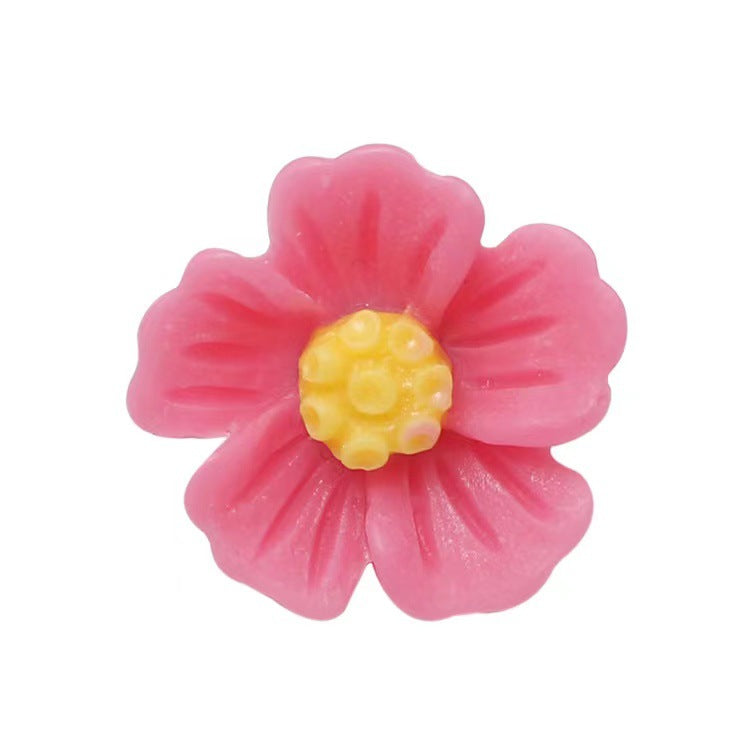 Pinkfarbener 14-mm Blumenknopf aus Kunststoff mit gelbem Kern und Schaft