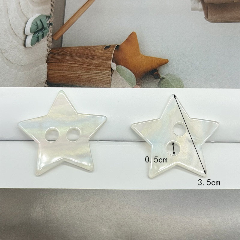 Star-shaped two-hole buttons set, iridescent surface with size markings