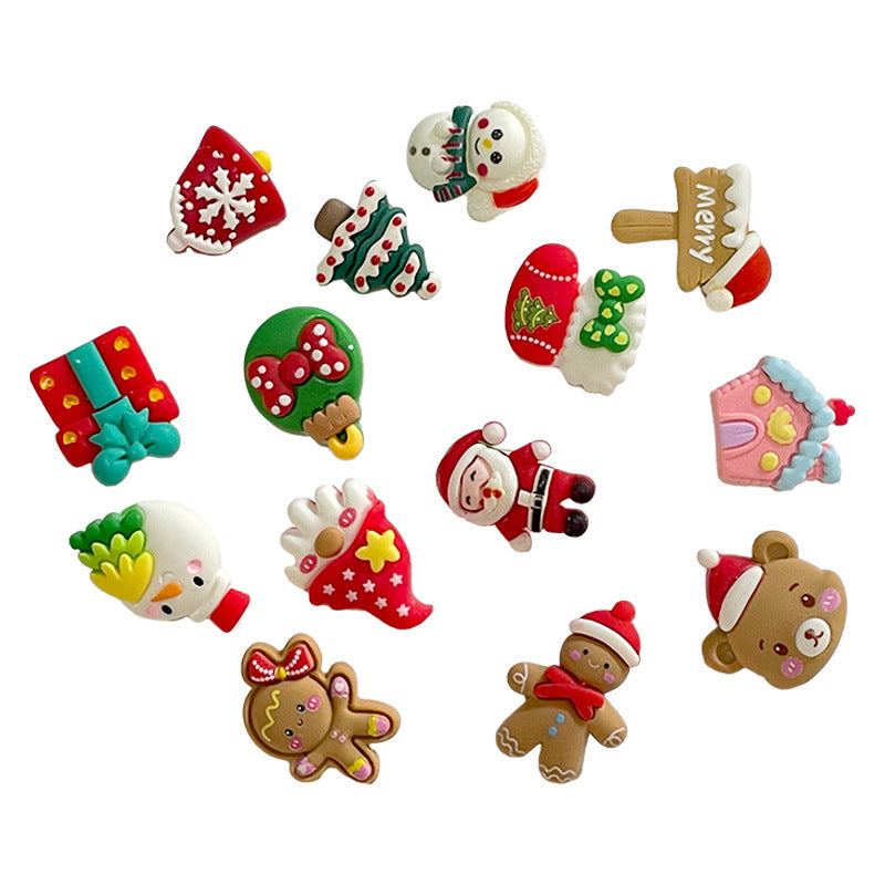 Christmas resin button set, colorful holiday motifs with metal shanks (14 pcs)