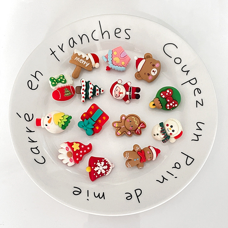 Round display of Christmas-themed resin buttons: stockings, trees, candy, and more