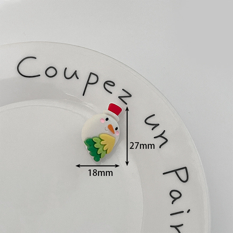Snowman ornament resin button with green leaves, carrot nose, metal shank; 18x27mm