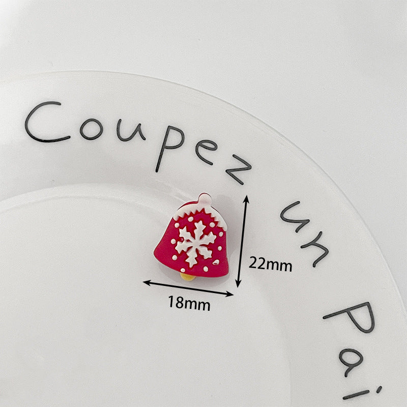 Santa hat resin button, red with white trim and snowflake, metal shank; 18x22mm