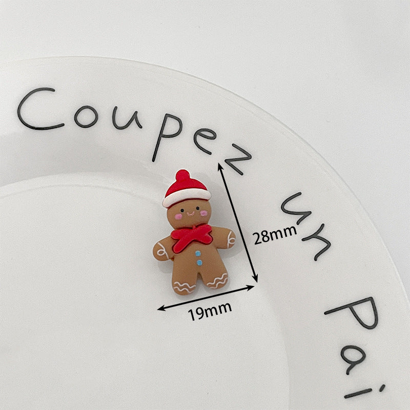 Gingerbread cookie resin button character, brown with candy details, metal shank; 19x28mm