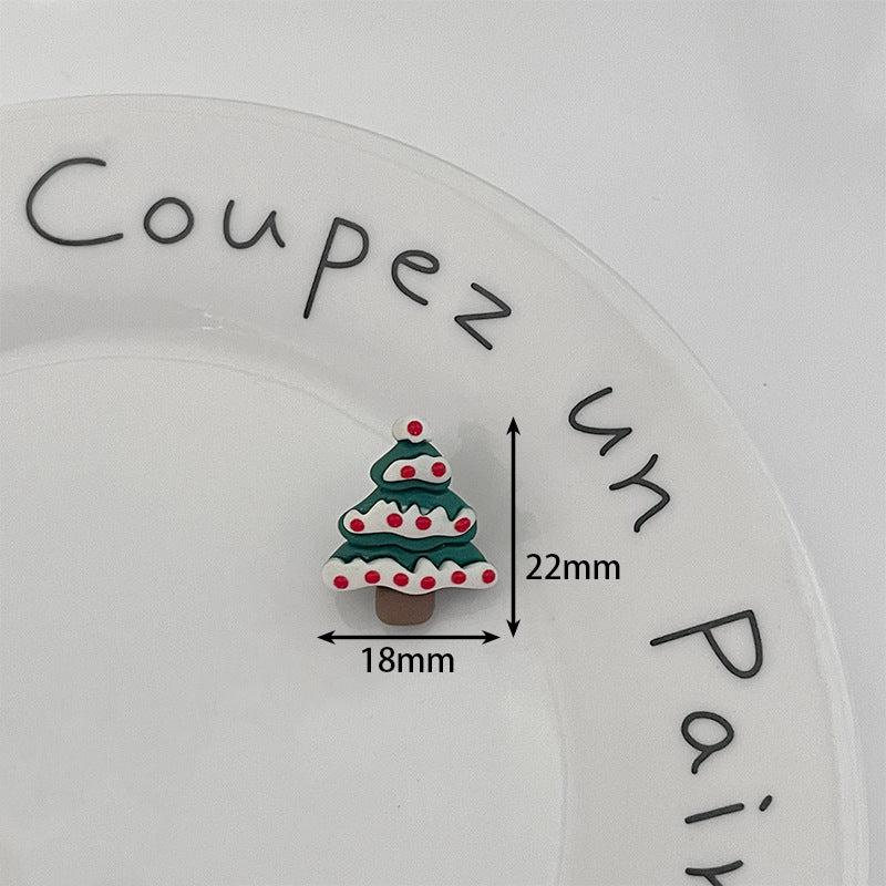 Christmas tree resin button with green layers and red dots, metal shank; 18x22mm