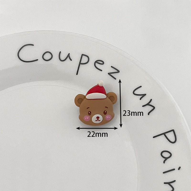 Teddy bear resin button with metal shank, red Santa hat, 23mm x 22mm