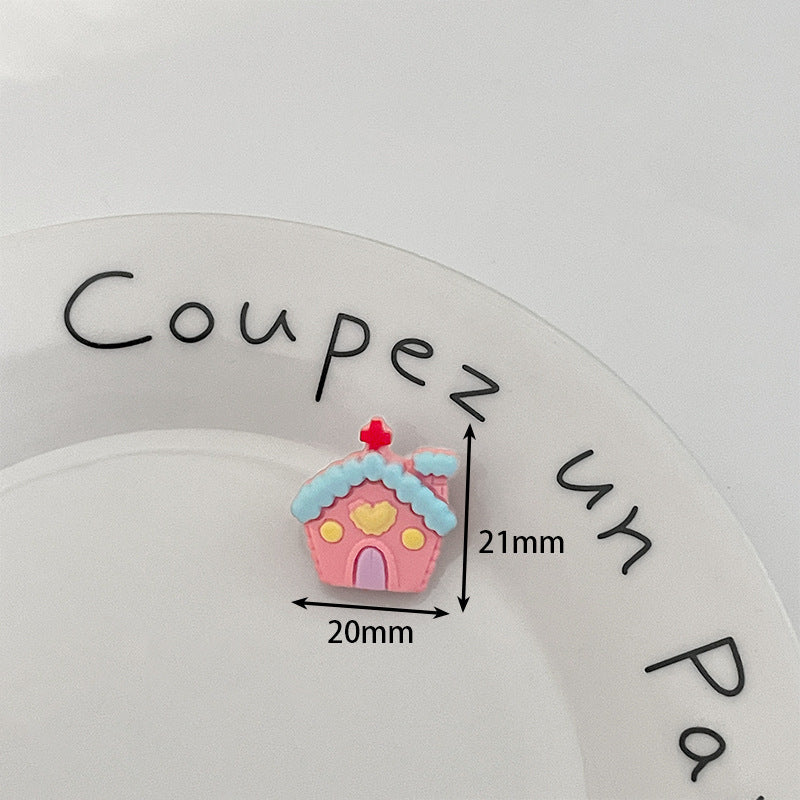 Gingerbread house resin button with metal shank, 21mm x 20mm