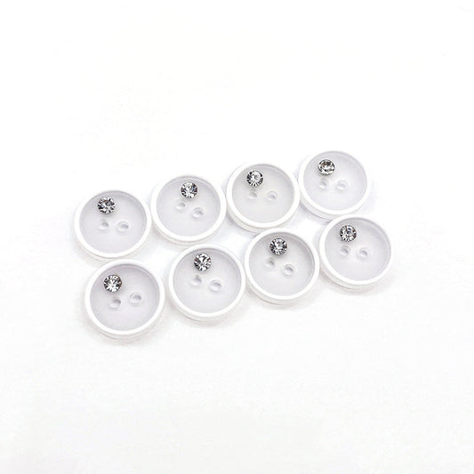 12.5/15mm Round Black White Resin Buttons with Rhinestone Two Holes 100pcs White