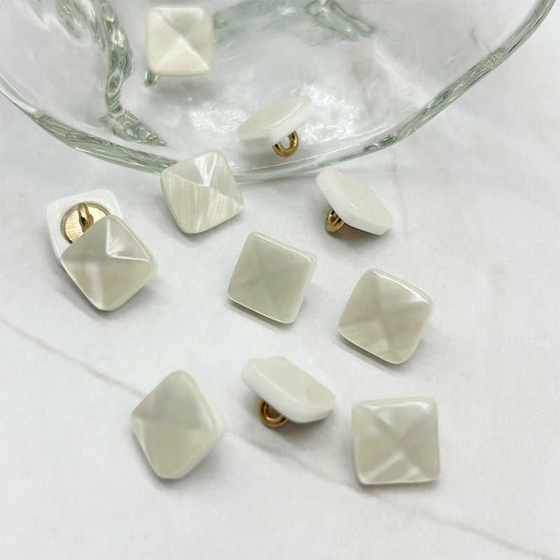 White square pyramid resin alloy shank buttons with gold-tone loops