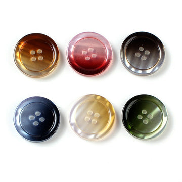 Round gradient resin buttons, four-hole; amber, red-pink, dark/black, navy, gold, green (set)
