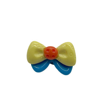 Yellow and blue cartoon bow resin button with metal shank, round red center