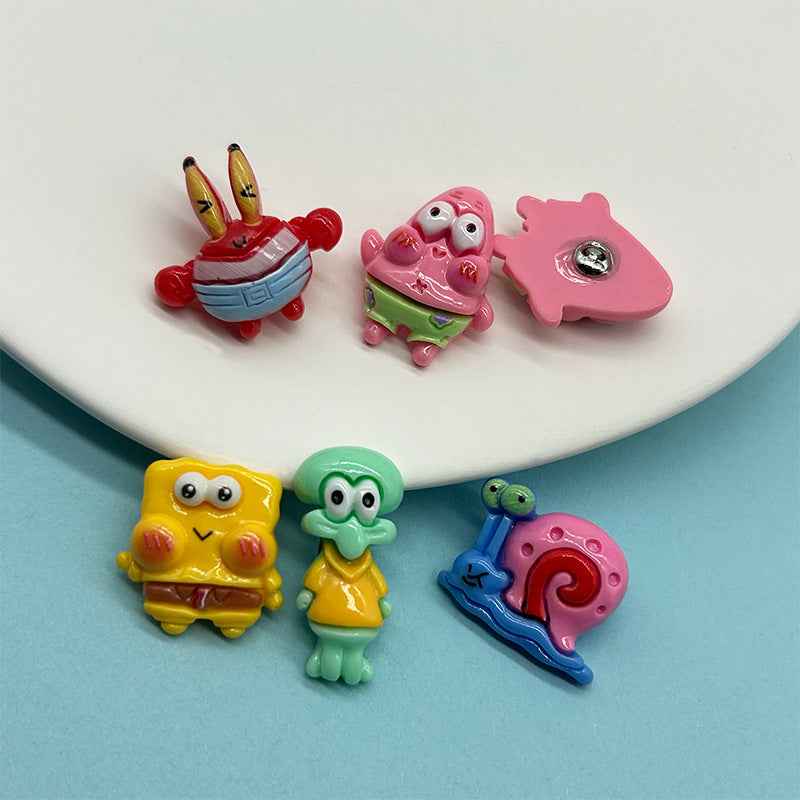 Lotsofbuttons cartoon resin character buttons with metal shanks—SpongeBob, Patrick, Gary