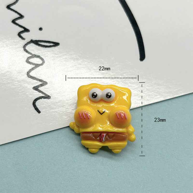 Yellow SpongeBob resin button with metal shank, about 22mm wide