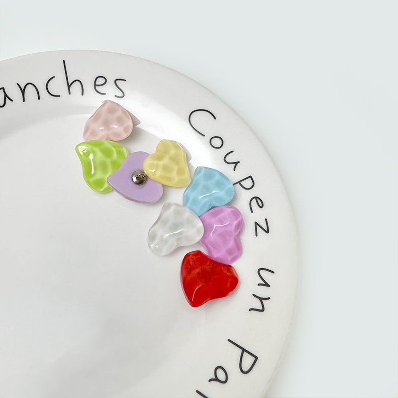 21mm 3D heart resin buttons with metal bases, multicolor translucent hearts