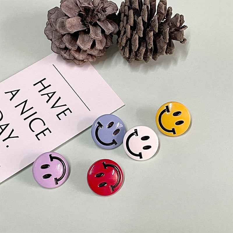Smiley face shank buttons, mix of purple, blue, yellow, white and red